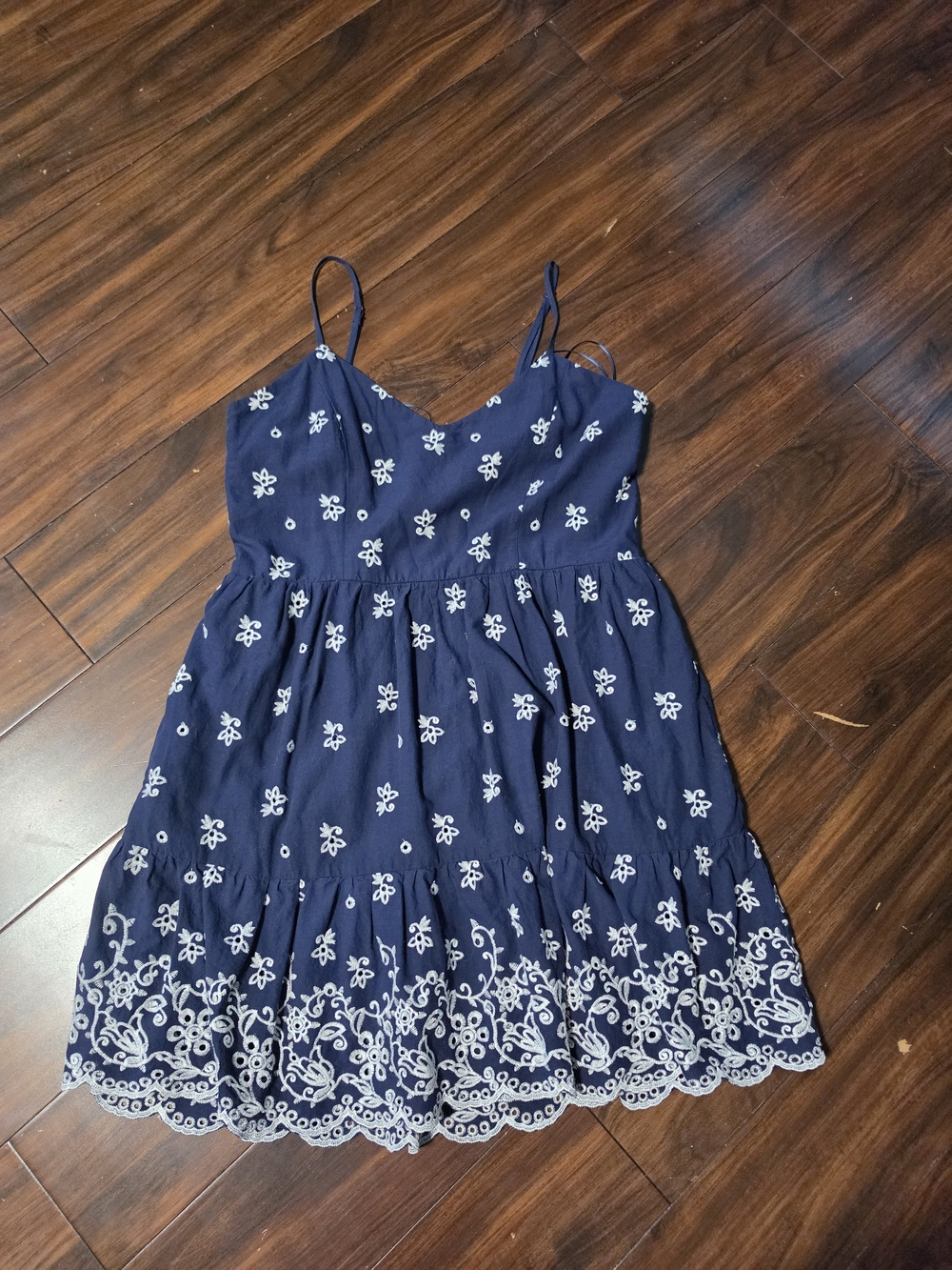 Navy Embroidered Spaghetti-Strap Dress